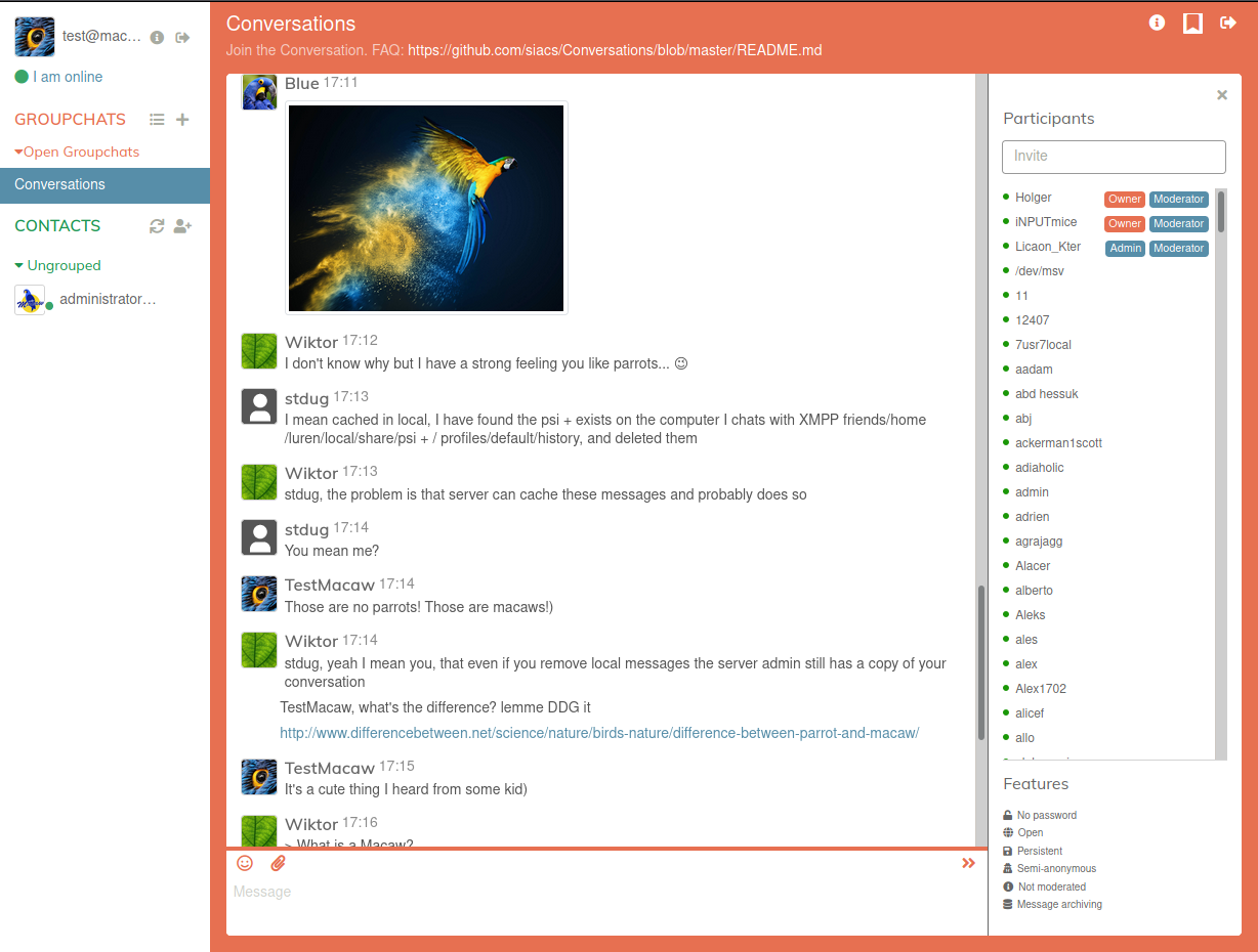A screenshot of Converse.js interface