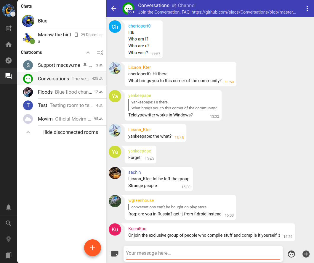 A screenshot of Movim interface